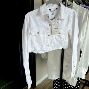 New with tags! Zara Cropped Denim Shirt Oyster White Size S Ref 8197/177